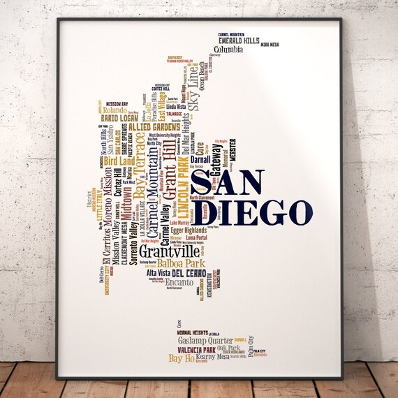 San Diego Map Art San Diego Art Print San Diego Neighborhood - Etsy