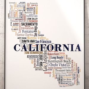 California Map Art, California Art Print, California State Map, California Typography Art, California Poster Print, California Word Cloud