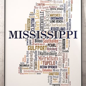 Mississippi Map Art, Mississippi Art Print, Mississippi Typography Art, Mississippi Poster Print, Mississippi Word Cloud