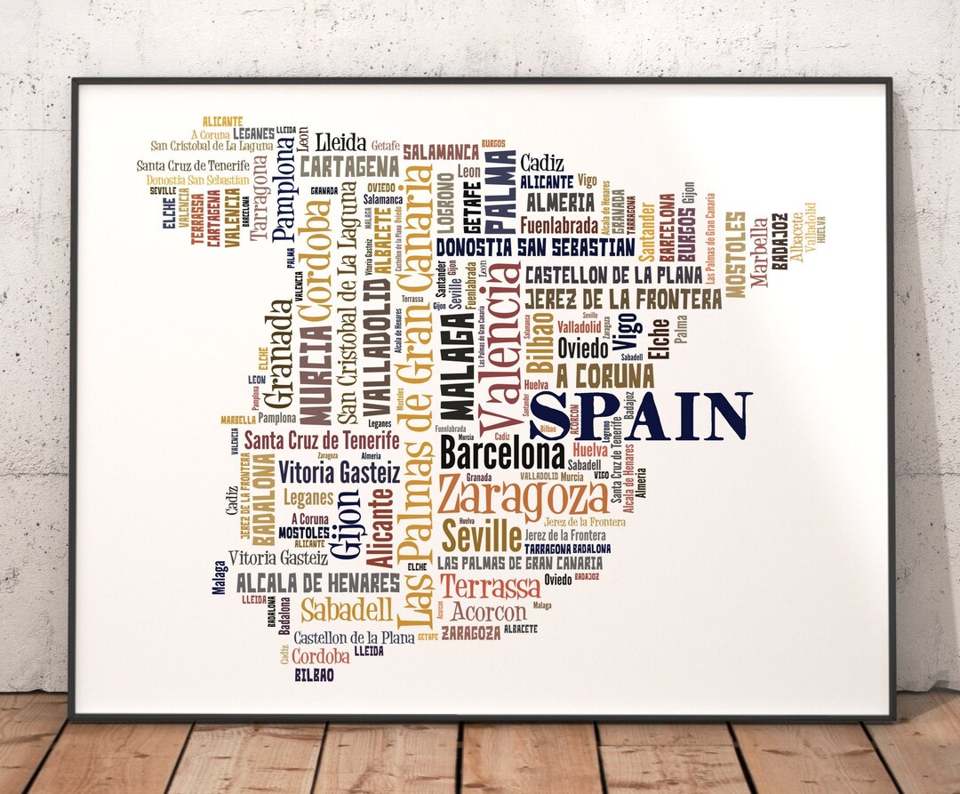 Spain Map Art Spain Art Print Spain City Map Spain Etsy