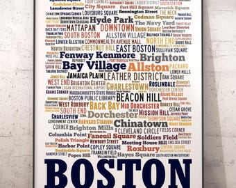Boston Neighborhoods Art Print, Boston Typography Decor, Boston Art Print, Boston Poster Print, Boston Map Art Print