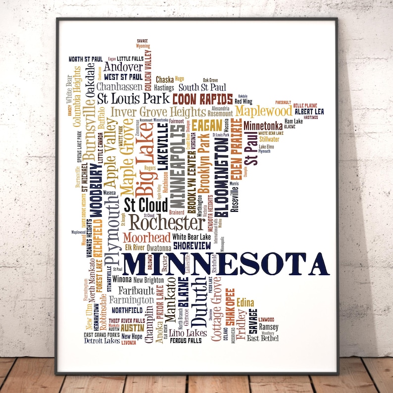 Minnesota Map Art Print, City Typography, State Pride - Etsy