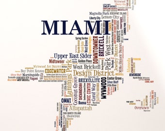 Miami Map Art, Miami Art Print, Miami Neighborhood Art Print, Miami Typography Art, Miami Poster Print, Miami Word Cloud