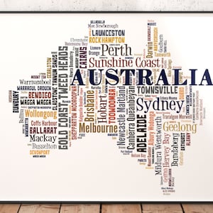 Australia Map Art, Australia Art Print, Australia City Map, Australia Typography Art, Australia Poster Print, Australia Word Cloud