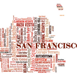 San Francisco Art, San Francisco Art Print, San Francisco Neighborhood Art Print, San Francisco Typography Art, San Francisco Poster Print Reds