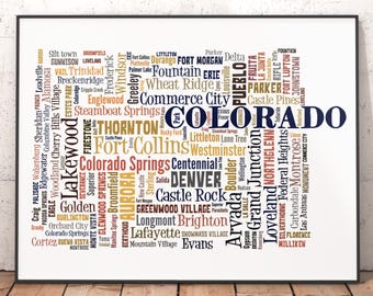 Colorado Typography Word Cloud Art Print, State City Map Poster