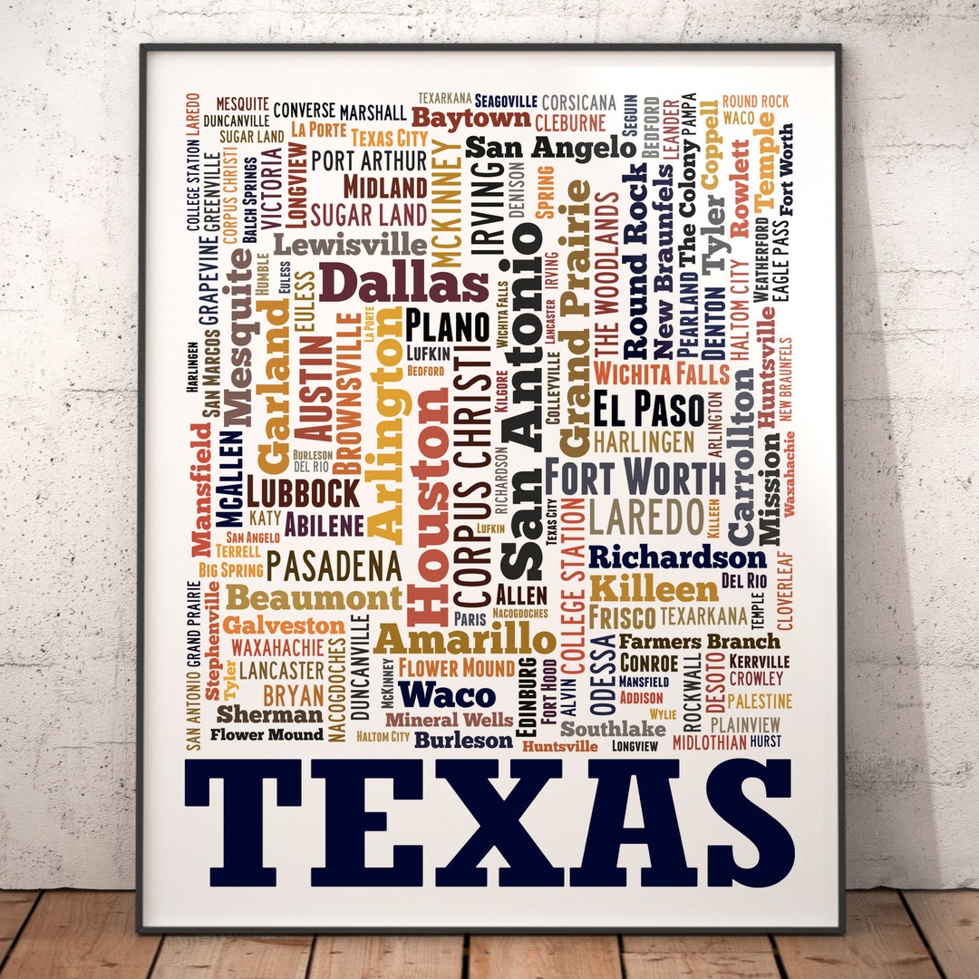 Texas Map Art Texas Art Print Texas Decor Texas Wall Art - Etsy