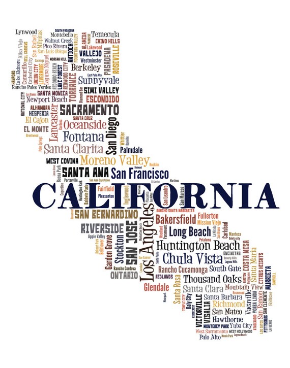 California Map Art California Art Print California State Etsy