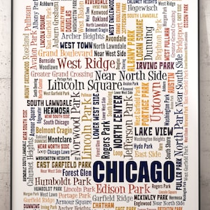 Chicago Neighborhoods Art Print, Chicago Typography Decor, Chicago Art Print, Chicago Poster Print, Chicago Map Art Print