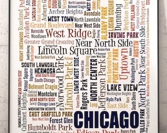 Chicago Neighborhoods Art Print, Chicago Typography Decor, Chicago Art Print, Chicago Poster Print, Chicago Map Art Print