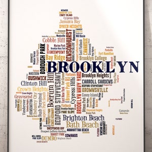 Brooklyn Map Art, Brooklyn Art Print, Brooklyn Neighborhood Art Print, Brooklyn Typography Art, Brooklyn Poster Print, Brooklyn Word Cloud