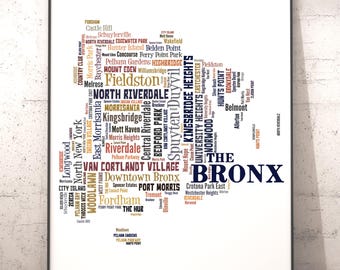 The Bronx Neighborhood Map Art Print, Typography City Pride Poster