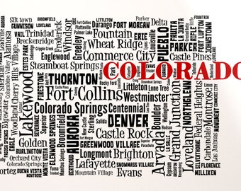 Colorado Map Art, Colorado Art Print, Colorado State Map, Colorado Typography Art, Colorado Poster Print, Colorado Word Cloud