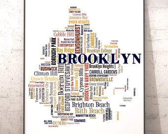 Brooklyn Neighborhood Typography Map Art Print
