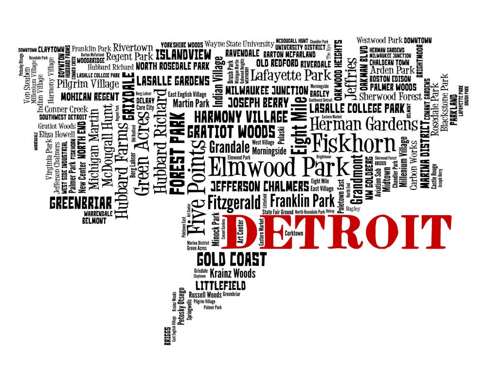 Detroit City Map Old English D Art Print by gute scheisse