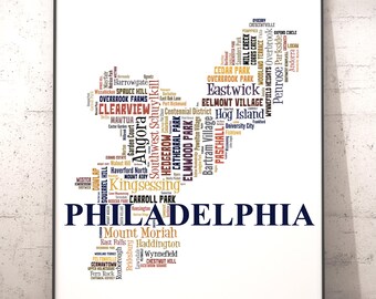 Philadelphia Neighborhood Map Art Print, Typography City Map Poster