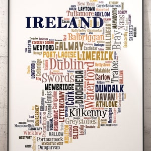 Ireland Map Art, Ireland Art Print, Ireland City Map, Ireland Typography Art, Ireland Poster Print, Ireland Word Cloud