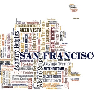 San Francisco Art, San Francisco Art Print, San Francisco Neighborhood Art Print, San Francisco Typography Art, San Francisco Poster Print Multi Color