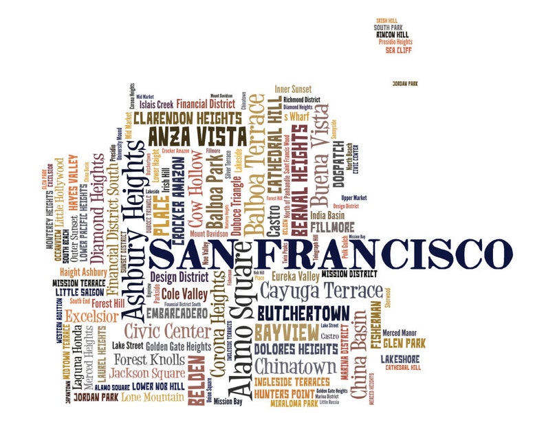 San Francisco Art, San Francisco Art Print, San Francisco Neighborhood Art Print, San Francisco Typography Art, San Francisco Poster Print Multi Color