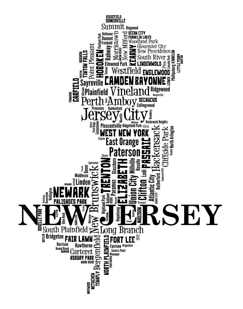 New Jersey Map Art New Jersey Art Print New Jersey State Etsy