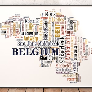 Belgium Map Art, Belgium Art Print, Belgium City Map, Belgium Typography Art, Belgium Poster Print, Belgium Word Cloud