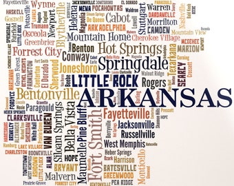 Arkansas Map Art, Arkansas Art Print, Arkansas State Map, Arkansas Typography Art, Arkansas Poster Print, Arkansas Word Cloud