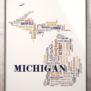 Michigan Map Art, Michigan Art Print, Michigan State Map, Michigan Typography Art, Michigan Poster Print, Michigan Word Cloud