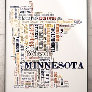 Minnesota Map Art, Minnesota Art Print, Minnesota State Map, Minnesota Typography Art, Minnesota Poster Print, Minnesota Word Cloud
