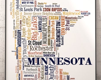 Minnesota Map Art, Minnesota Art Print, Minnesota State Map, Minnesota Typography Art, Minnesota Poster Print, Minnesota Word Cloud