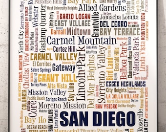 San Diego Neighborhoods Art Print, San Diego Typography Decor, San Diego Art Print, San Diego Poster Print, San Diego Map Art Print