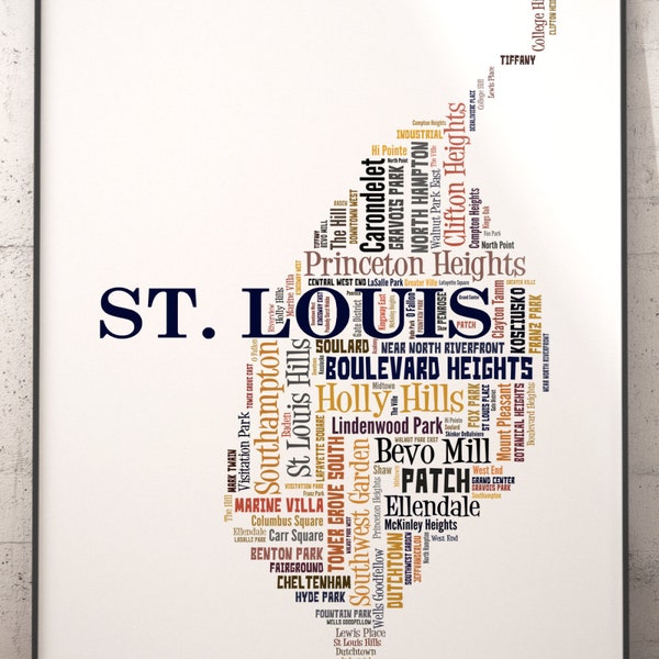 St Louis Map Art, St Louis Art Print, St Louis Neighborhood Art Print, St Louis Typography Art, St Louis Poster Print, St Louis Word Cloud