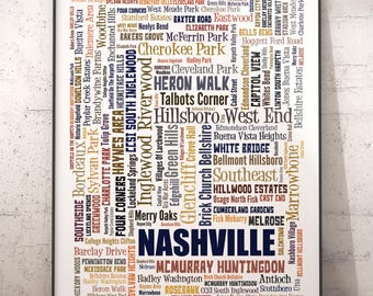Nashville Neighborhoods Typography Art Print