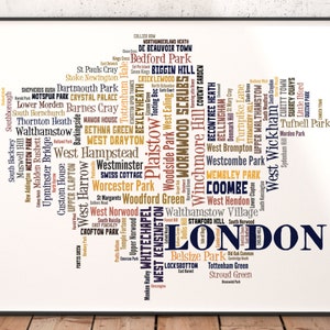 London Map Art, London Art Print, London Neighborhood Map, London Typography Art, London Poster Print, London Word Cloud