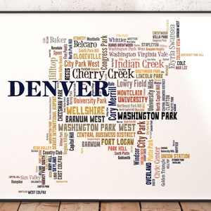 Denver Map Art, Denver Art Print, Denver Neighborhood Art Print, Denver Typography Art, Denver Poster Print, Denver Word Cloud