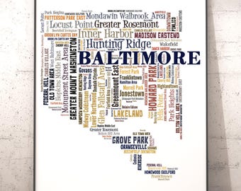Baltimore Neighborhood Map Typography Art Print