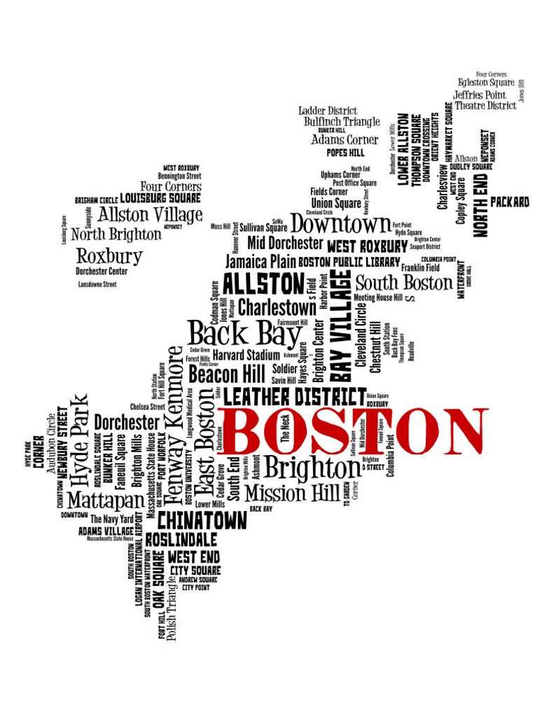 Boston Map Art, Boston Art Print, Boston Neighborhood Art Print, Boston ...