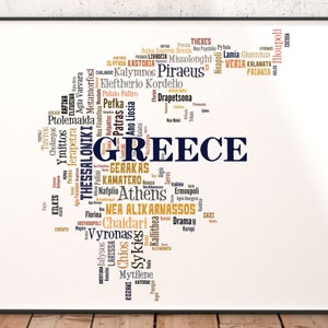 Greece Map Art, Greece Art Print, Greece City Map, Greece Typography Art, Greece Poster Print, Greece Word Cloud