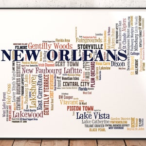 New Orleans Map Art, New Orleans Art Print, New Orleans Neighborhood Art Print, New Orleans Typography Art, New Orleans Poster Print