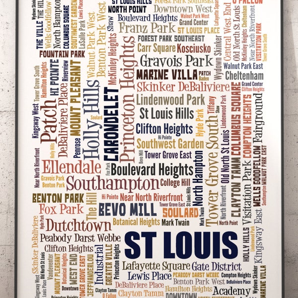 St Louis Neighborhoods Art Print, St Louis Typography Decor, St Louis Art Print, St Louis Poster Print, St Louis Map Art Print