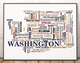 Washington State Typography Map Art Print