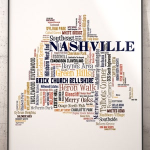 Nashville Map Art, Nashville Art Print, Nashville Neighborhood Art Print, Nashville Typography Art, Nashville Poster, Nashville Word Cloud
