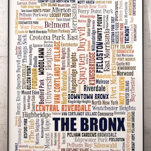 Bronx Neighborhoods Art Print, Bronx Typography Decor, Bronx Art Print, Bronx Poster Print, Bronx Map Art Print