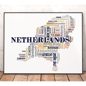 Netherlands Map Typography Art Print, City Names Poster