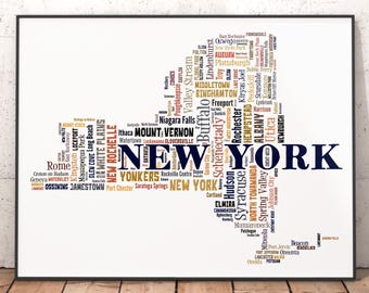 New York Map Art Print, City Typography, State Pride