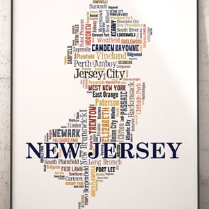 New Jersey Map Art, New Jersey Art Print, New Jersey State Map, New Jersey Typography Art, New Jersey Poster Print, New Jersey Word Cloud