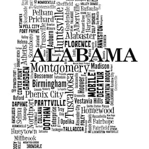 Alabama Map Art, Alabama Art Print, Alabama State Map, Alabama ...
