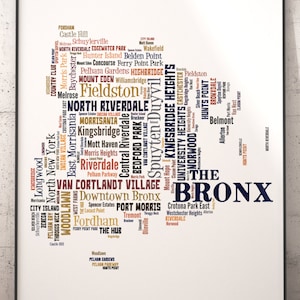 Bronx Map Art, Bronx Art Print, Bronx Neighborhood Art Print, Bronx Typography Art, Bronx Poster Print, Bronx Word Cloud