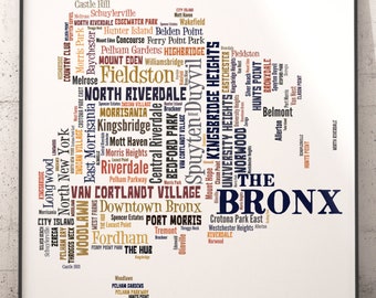 Bronx Map Art, Bronx Art Print, Bronx Neighborhood Art Print, Bronx Typography Art, Bronx Poster Print, Bronx Word Cloud