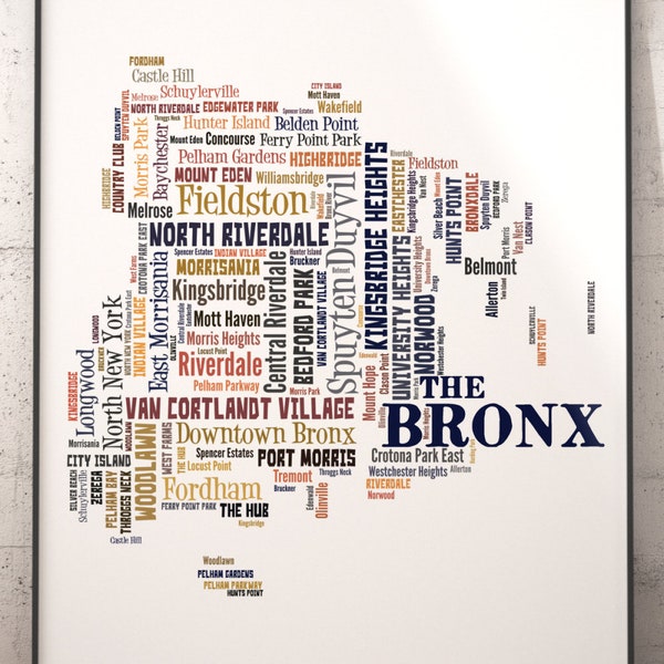 Bronx Map Art, Bronx Art Print, Bronx Neighborhood Art Print, Bronx Typography Art, Bronx Poster Print, Bronx Word Cloud