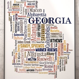 Georgia Map Art, Georgia Art Print, Georgia State Map, Georgia Typography Art, Georgia Poster Print, Georgia Word Cloud
